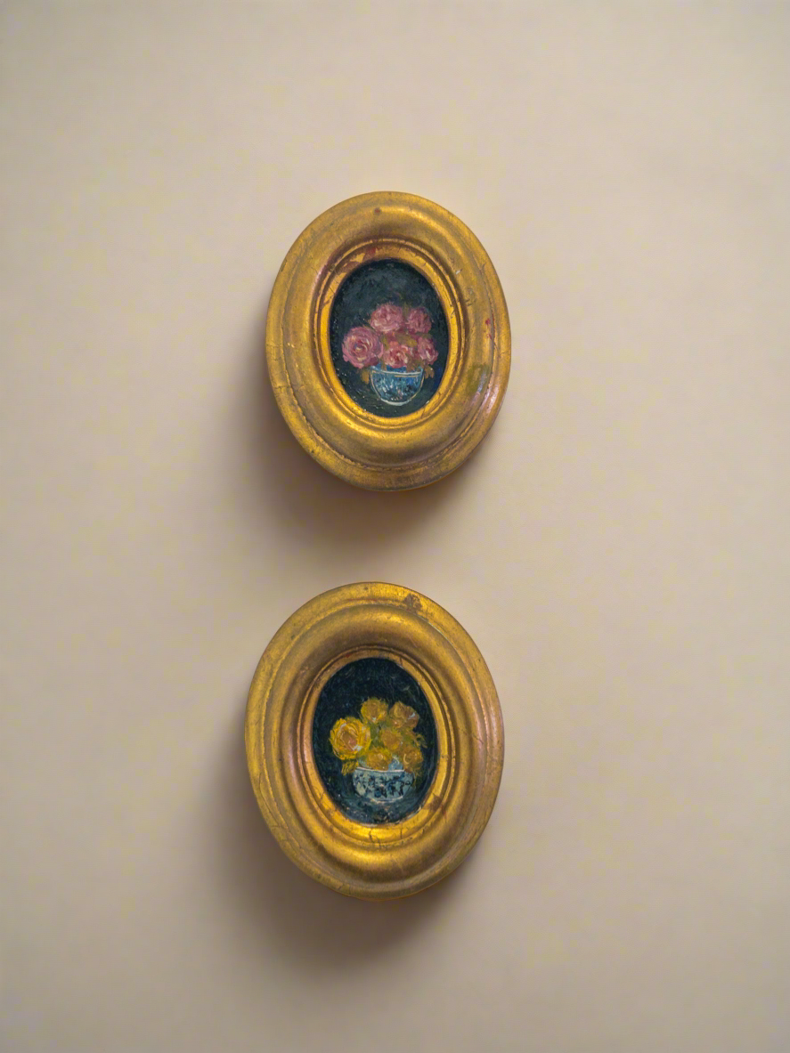 The Floral Collection — Oil On Florentine Plaque  — Set Of Two — 2.5 X 3”