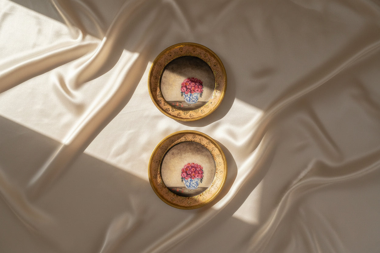 The Floral Collection — Oil On Florentine Plaque  — 6 5/8” Acorss