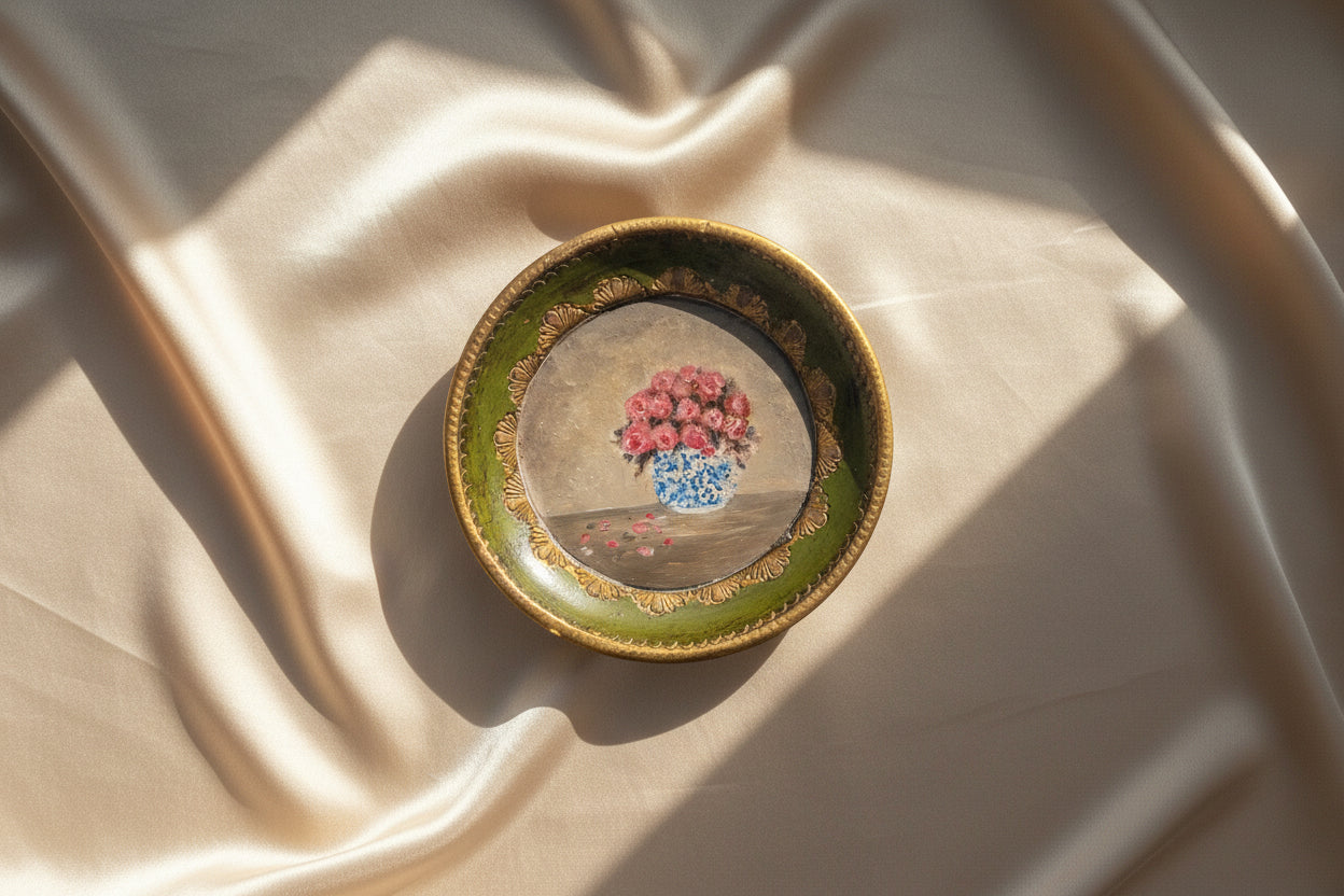 The Floral Collection - Oil On Florentine Plaque  — 4.75” Acorss