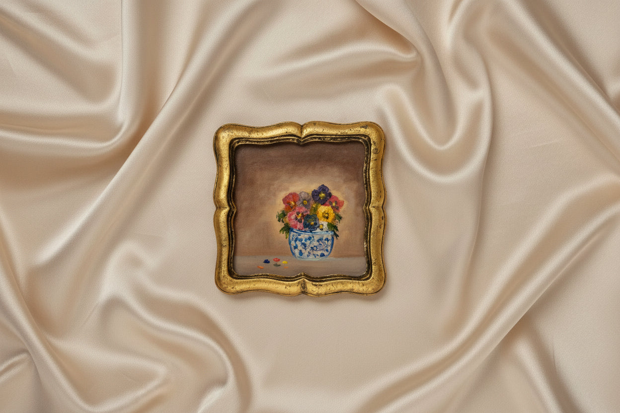 The Floral Collection — Oil On Florentine Plaque  — 5.5” Acorss